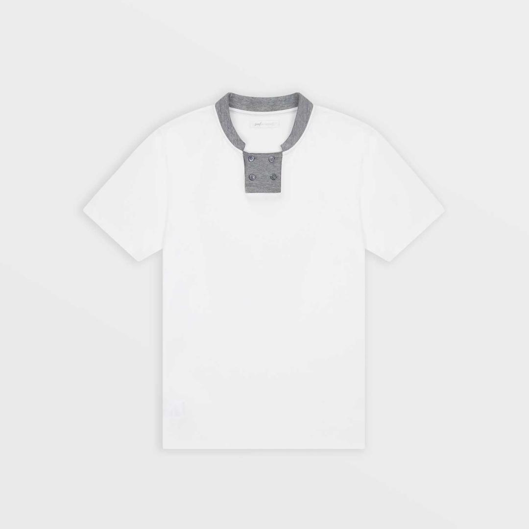 Square Placket Henley Neck PK T-Shirt (White)