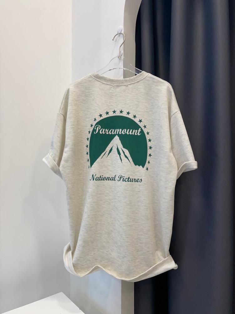 여름 남녀공용 마운틴 백프린팅 라운드넥 프리사이즈 오버핏 코튼 반팔 티셔츠