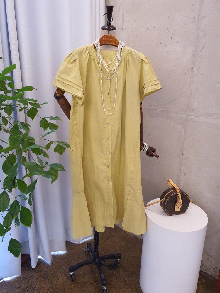 [여름신상 무배] 예라니 심플 무지 옆트임 라운드 셔츠 반팔 롱원피스