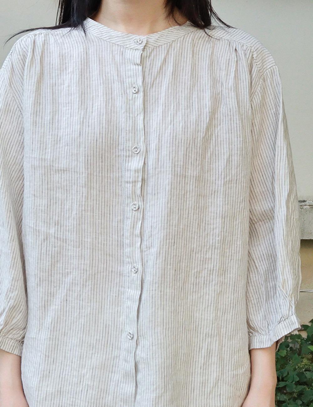 linen strip henley blouse*입고지연상품