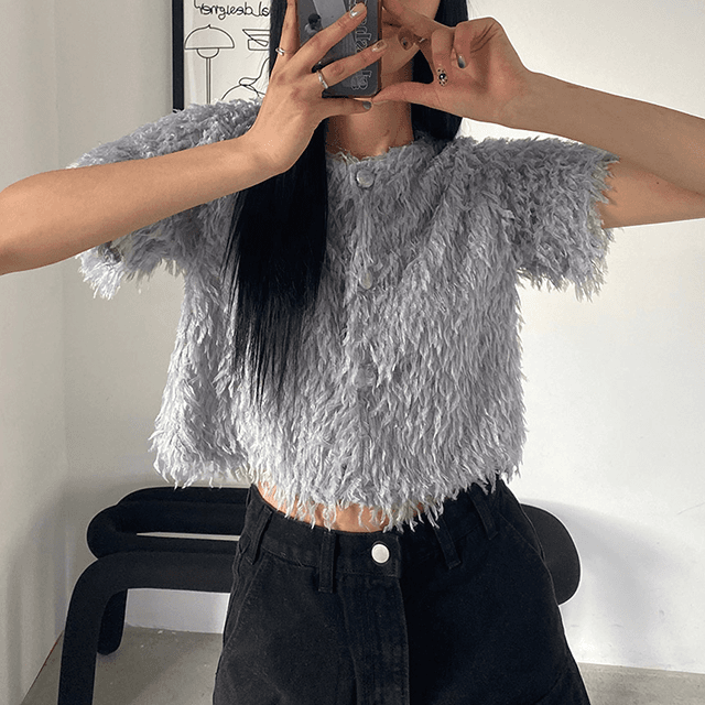 [러블리] 퍼 반팔 가디건 (2c)