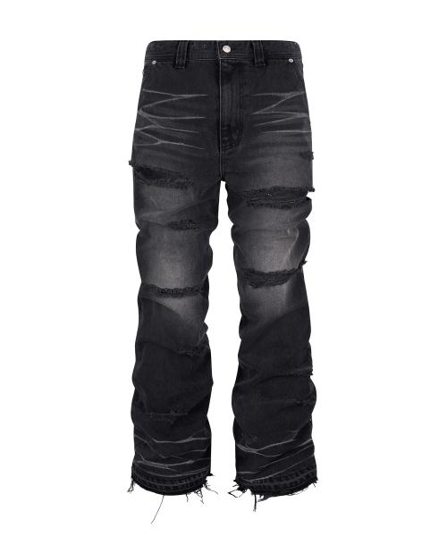 Cat Washing Flare Denim Pants_[Black]