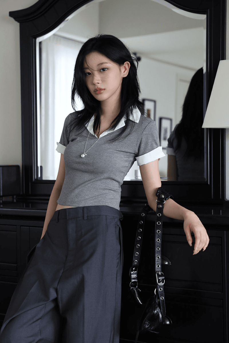 더블 그레이 카라 티