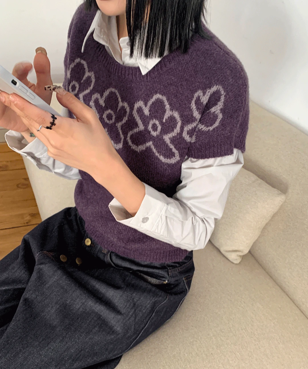 페탈 울 플라워 반팔 나그랑 니트 - 2color