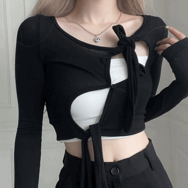 재입고![교차선택가능ღ][레이어드강추!] 매듭 가디건 나시 이너 스트릿 투피스 세트 언발 긴팔 티셔츠 knot layered top