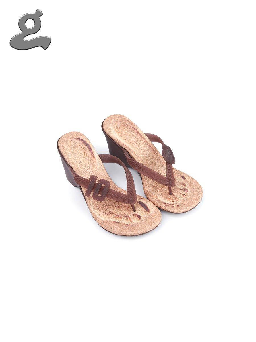 Brown Heart and Number Wedge Heel Flip-Flops