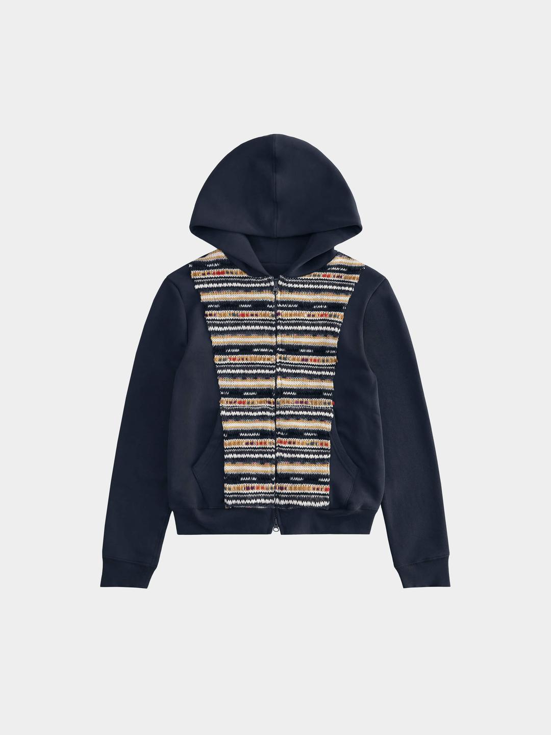 FABRIC BLOCK HOODED ZIP-UP NAVY