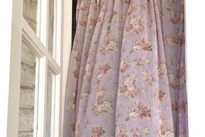 소피 플라워 빈티지 커튼 레트로 보라색 꽃무늬 쉬폰