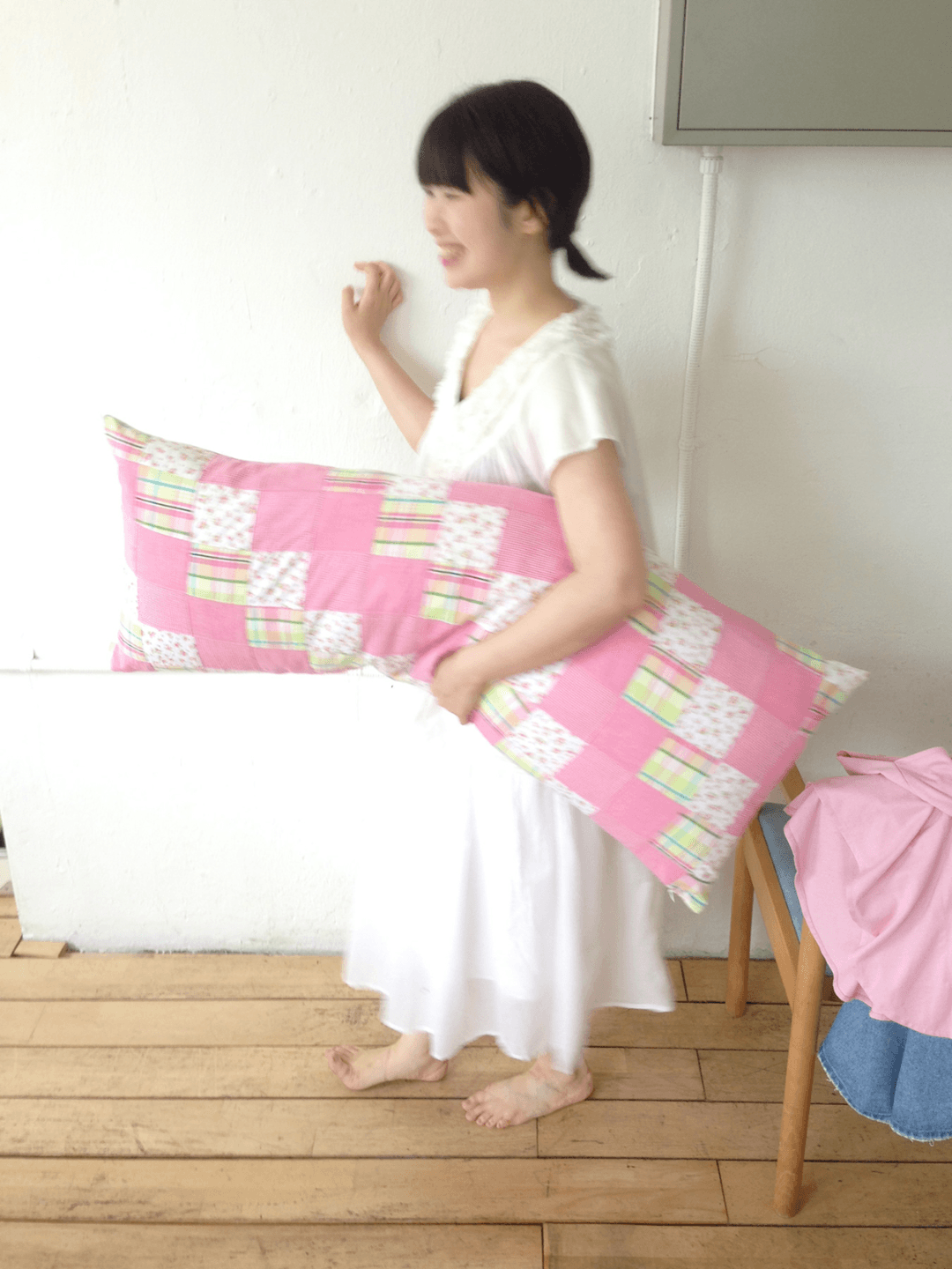 상큼한 체크와 분홍꽃 *한정수량