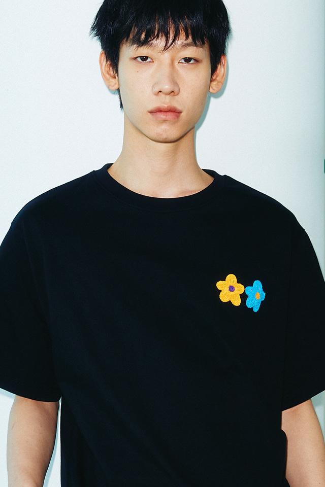 TWIN FLOWER T-SHIRTS BLACK