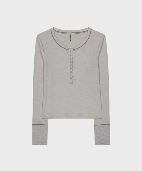 MIX POINT LONG SLEEVE BUTTON T-SHIRT-GRAY