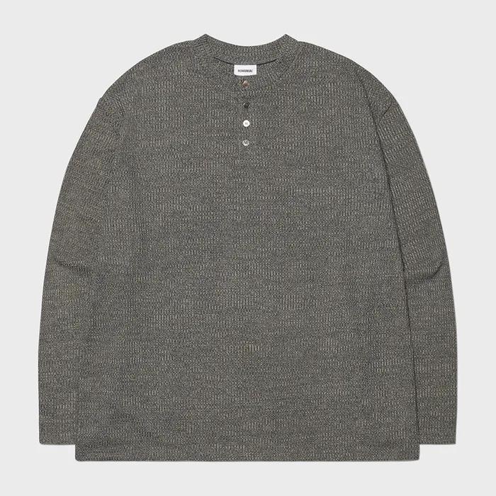 HENLEY NECK KNIT LONG SLEEVE - CHARCOAL