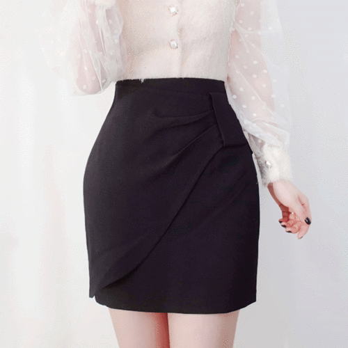 리본셔링 h라인 정장치마 미니스커트/2color