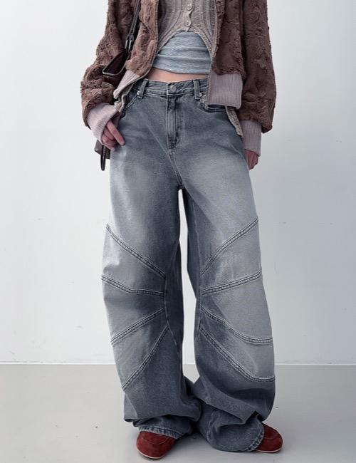 slit washing wide denim pants / gray
