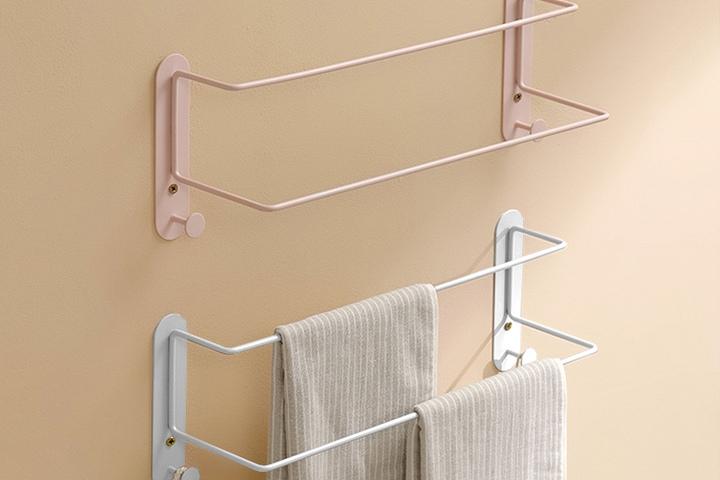 푸딩 2단 철제 무타공 욕실 수건 걸이 선반