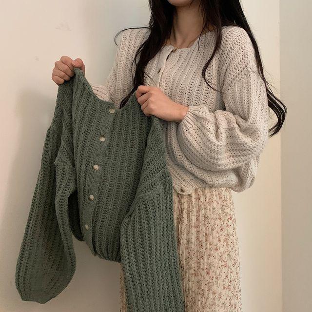 [캐시미어] 봄코디 완성, 앞뒤로 니트 단추 가디건_슈가파우더