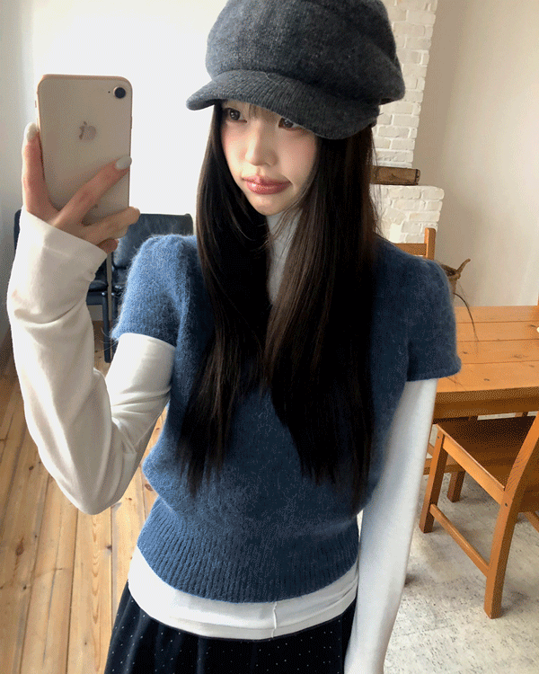 원더원더 [레이어드템♥] 에라 앙고라 하프 반팔 니트
