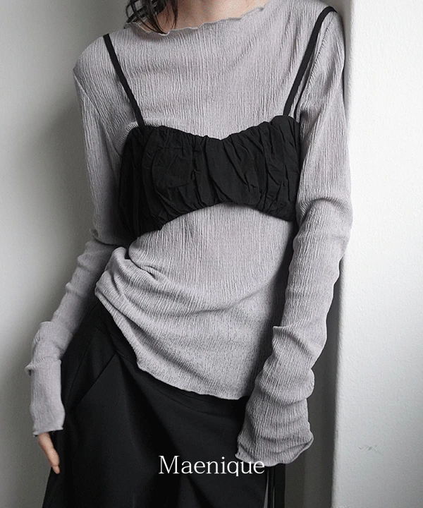 [🌿봄신상/MNQ] 이소벨 플리츠 라운드넥  긴소매 티셔츠