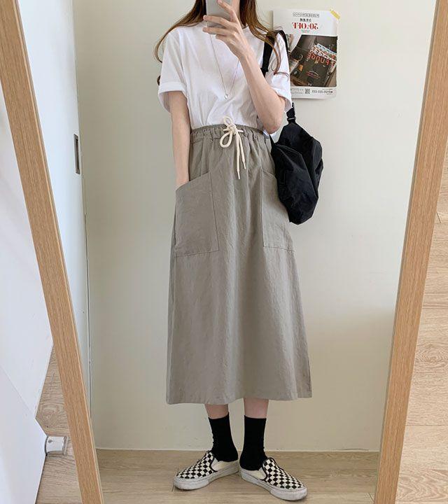 아메카지 포켓 린넨 롱스커트 (4color)_321g