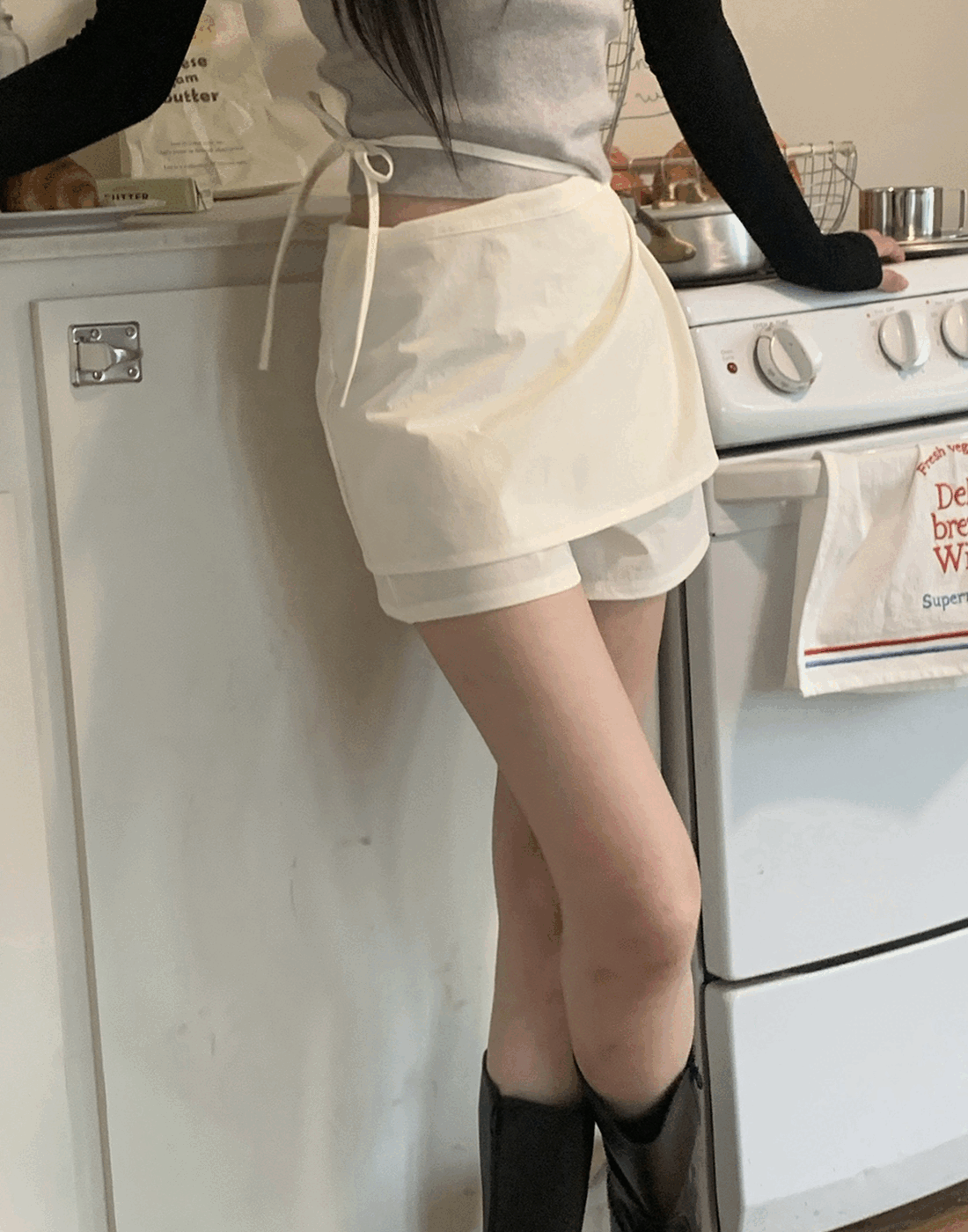 [주문폭주!] 키치 랩 스커트 팬츠 - 3 color