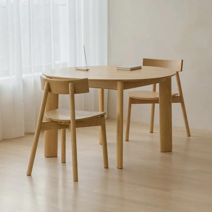 레브 2인용 원형 원목 테이블 1000 세트 2colors (식탁+의자2)