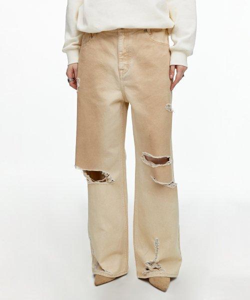 디스트로이드 와이드 데님 팬츠 아이보리