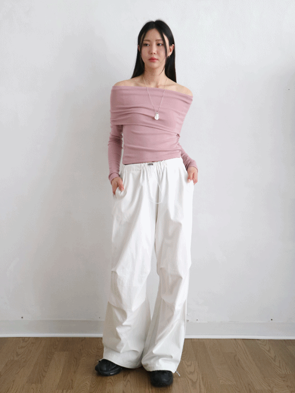 리오 코튼 맥시 롱 와이드 파라슈트 셔링 팬츠