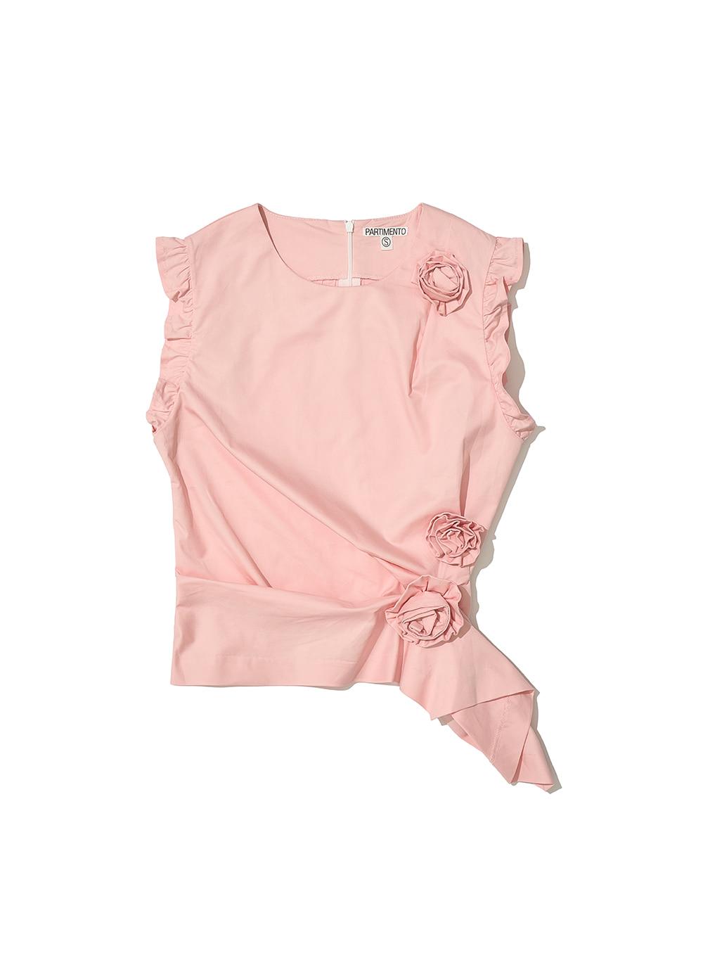 [WOMEN] FLORAL FRILL DRAPE TOP_PINK