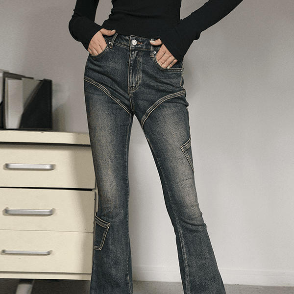 High-waist Incised Denim Jeans