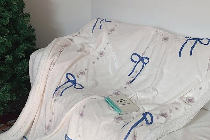 [해외] 블루 리본 펄 플리스 양털 담요 뽀글이 퍼 블랭킷