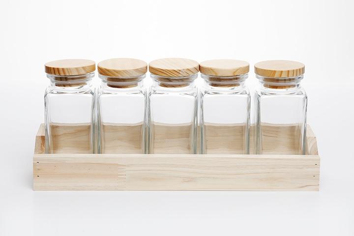 레터링 스티커 양념통 세트_골드라벨 유리병 우드 양념통 세트