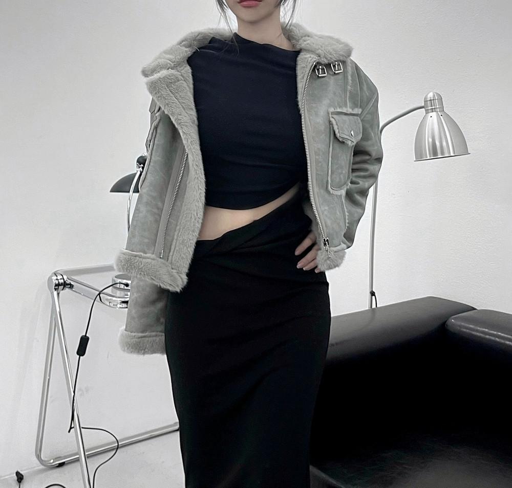 BELT FUR CROPPED SHEARLING JACKET