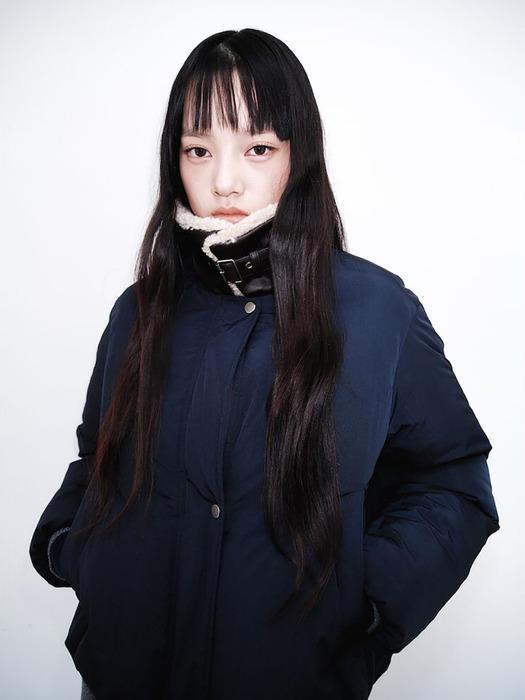 Faux Fur Collar Short Puffer Down  Navy (KE5X38M02R)