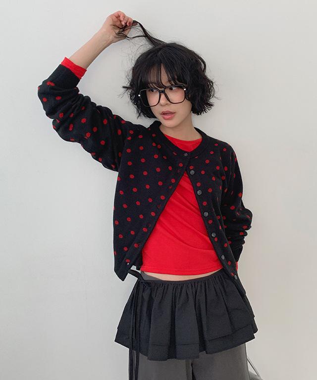 데일리쥬 [MADE] 데비안 라운드넥 도트 가디건