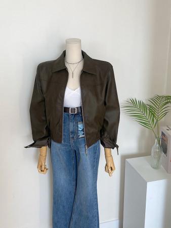 카라넥 집업 시크 레더 자켓