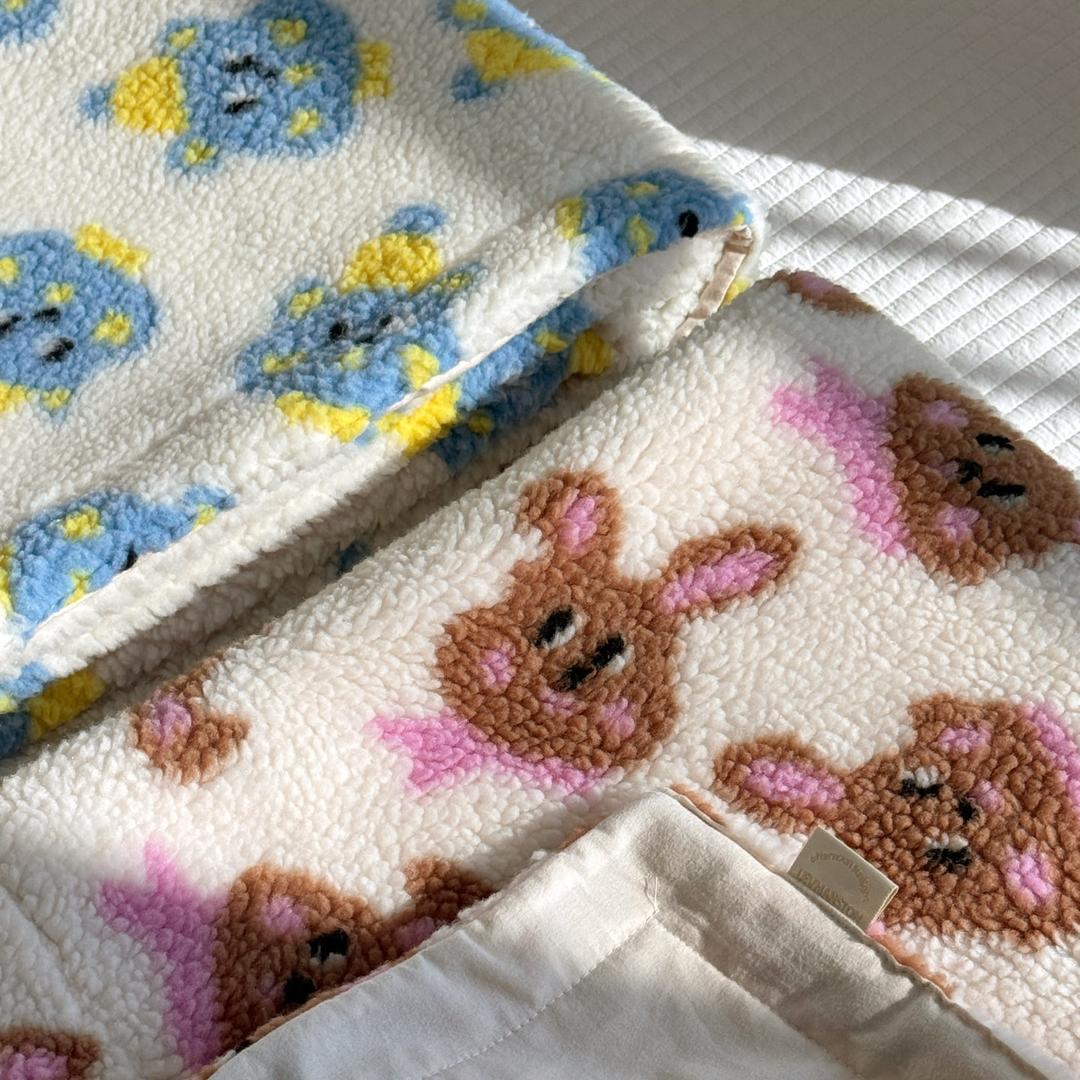 핑크래빗/블루베어 덤블(양털)기모 양면 블랭킷