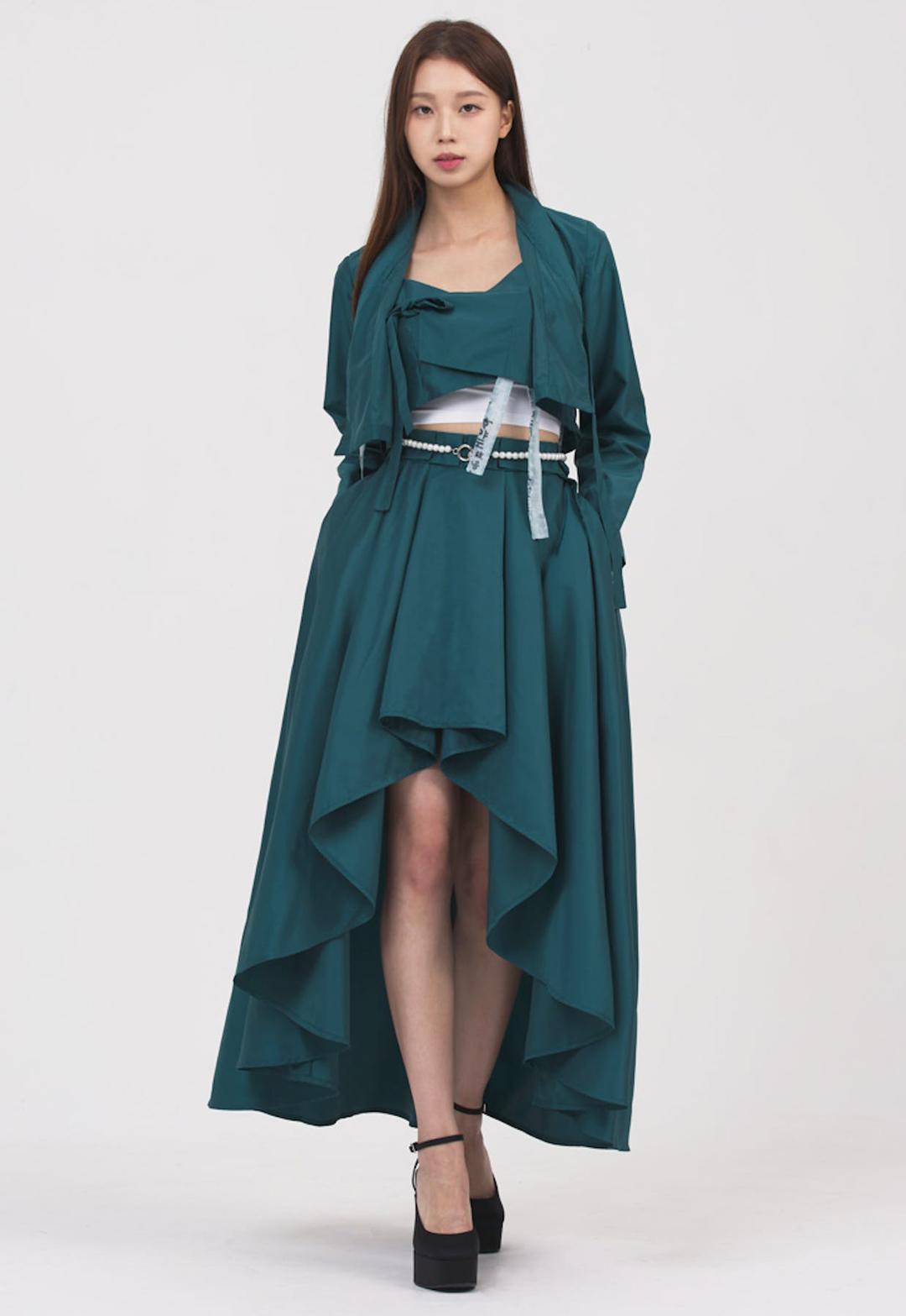 신:서울 SATIN 튤립 스커트,진주 허리띠 set