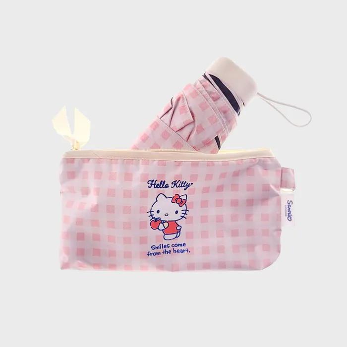 [재입고]헬로키티 납작 50 미니체크 암막 5단 우양산 MUHKU50004