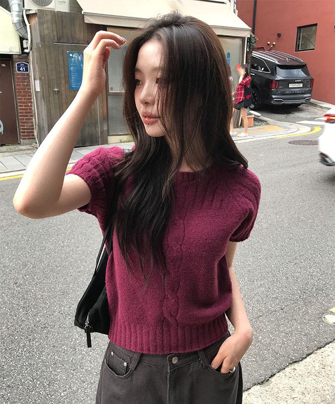 니어웨어 [가을신상🍂] 셔니 꽈배기 반팔니트 (5color)/케이블반팔니트/데이트룩/하객룩/간절기