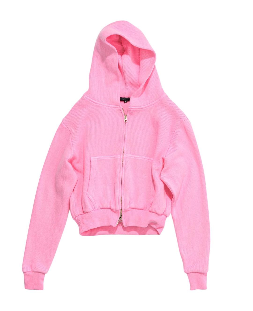 BALLOON HOODIE RIB KNIT Pink
