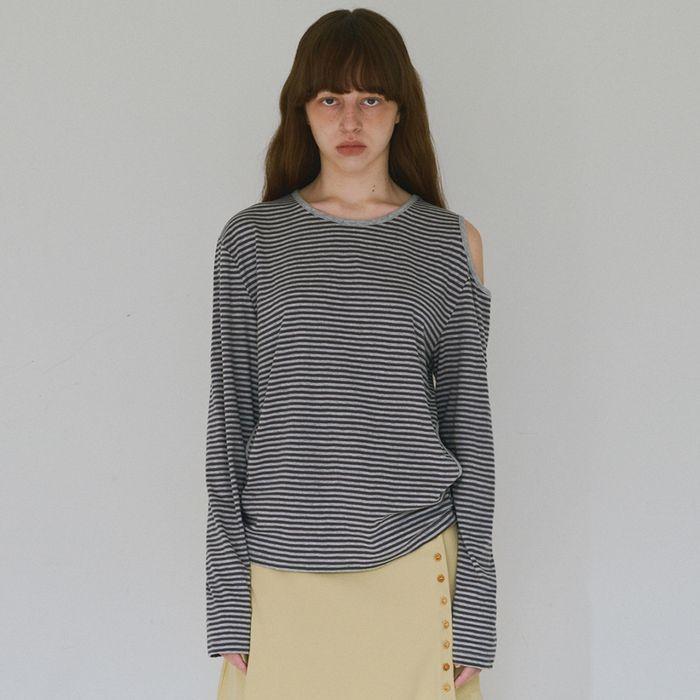 컷아웃 스트라이프 티셔츠 [멜란지 그레이]