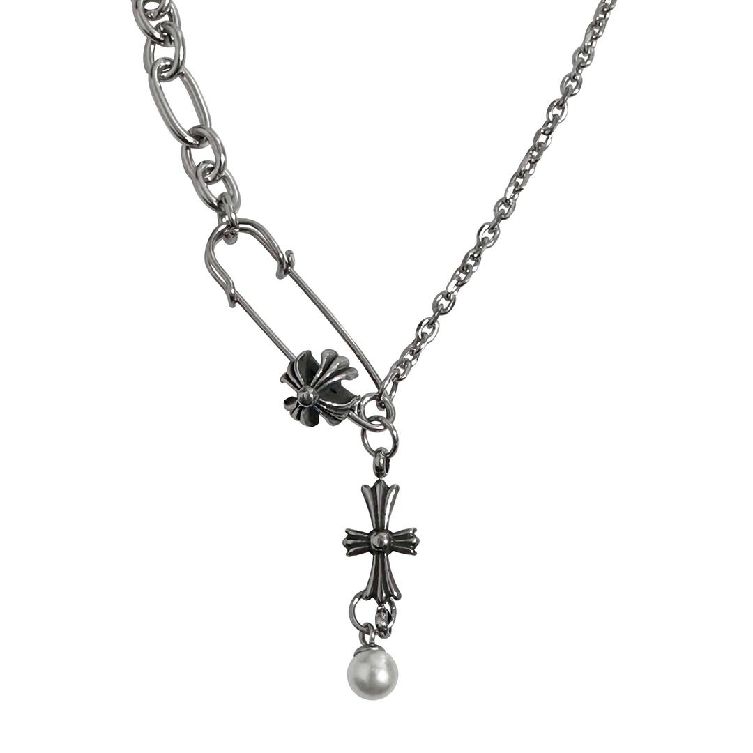 pearl drop necklace(cross)
