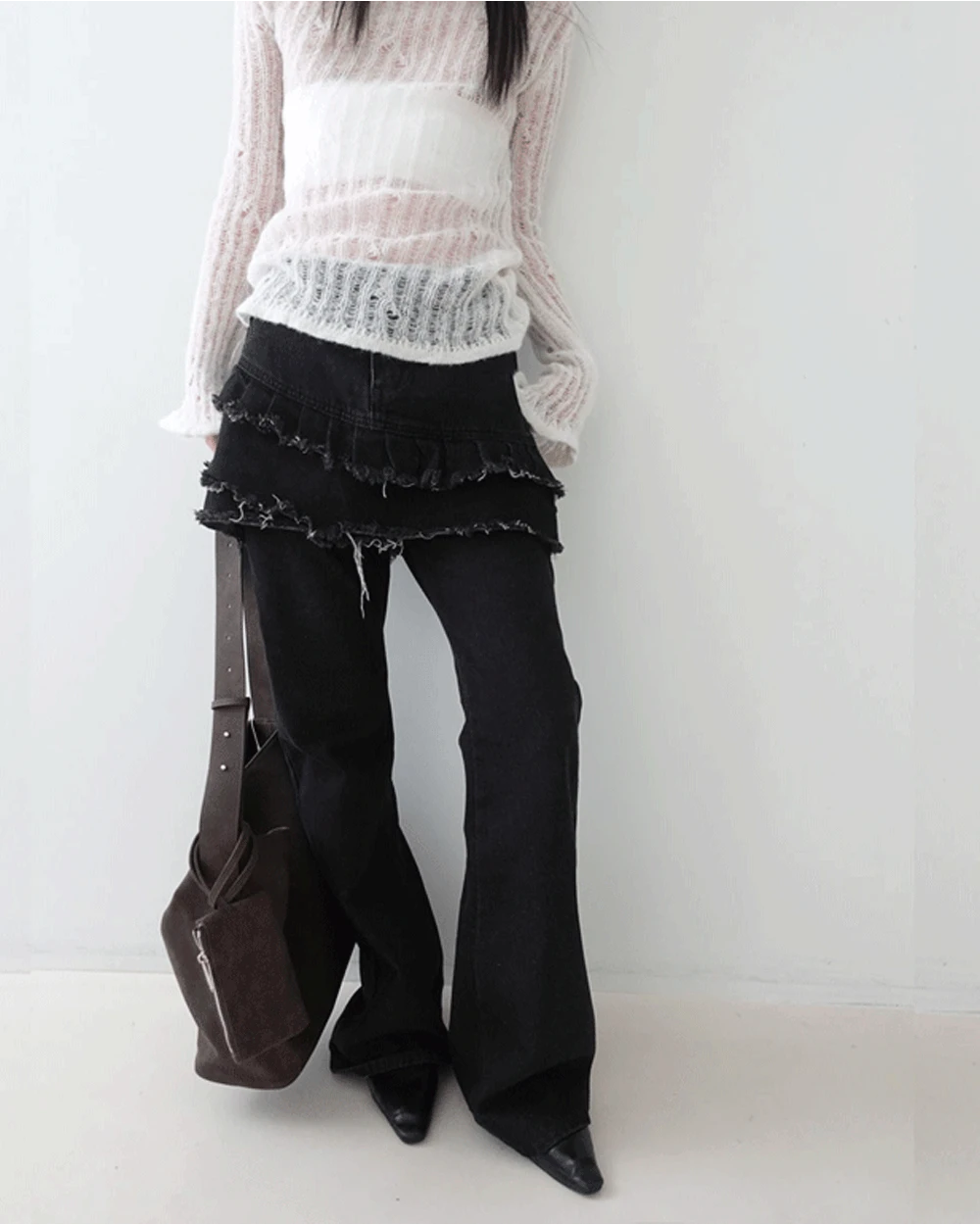 Washed black denim skirt pt
