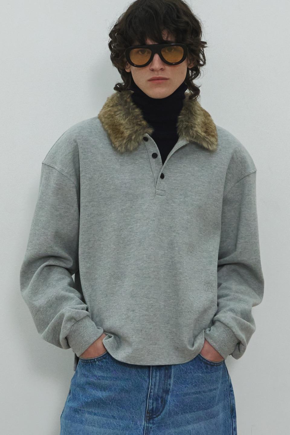 [10.17 (Fri) Release] UNISEX, Detachable Fur Collar PK Shirt / Gray