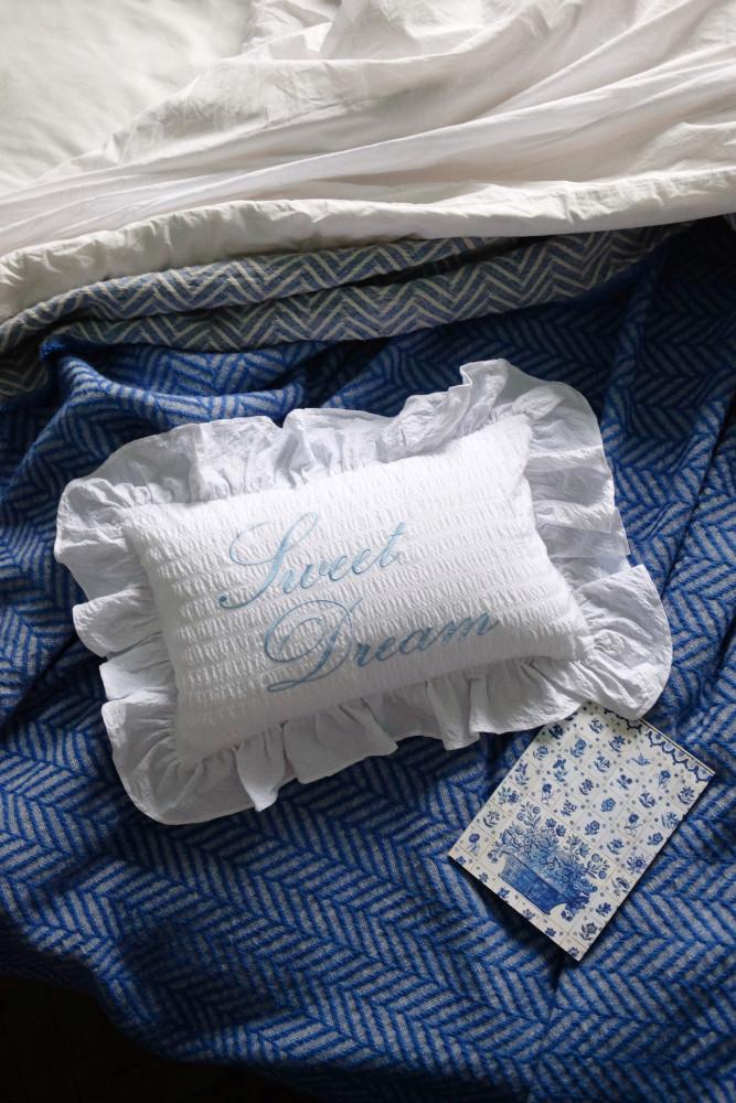 스윗드림 시어서커 프릴 쿠션 커버 40x25 자수 아기 베개 반려견 쿠션 sweet dream