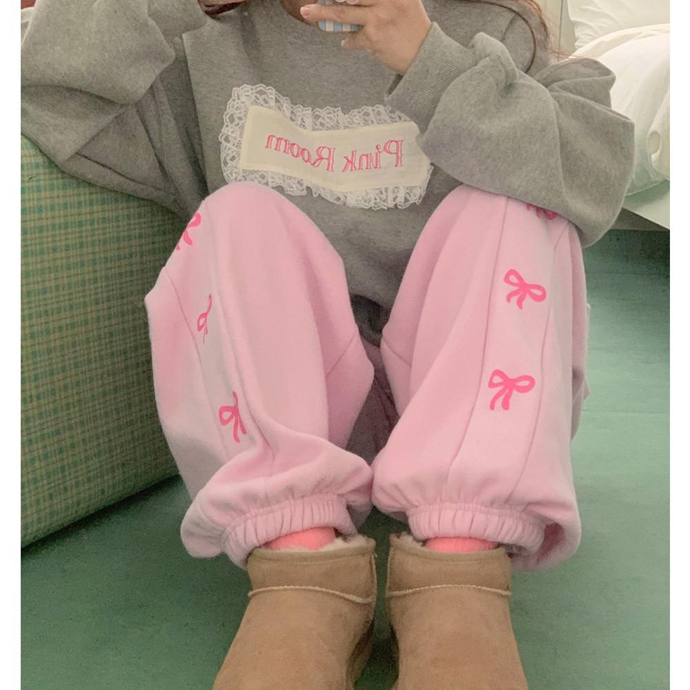 기모 리본 조거팬츠 겨울 트레이닝 면바지 이지웨어 츄리닝 4ol