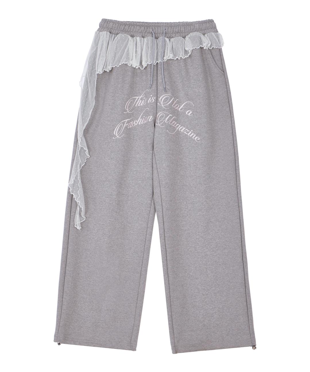 Lace Layered Lettering Pants [Gray]