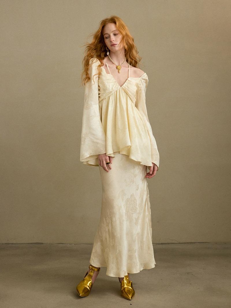 오팔린 자카드 롱스커트