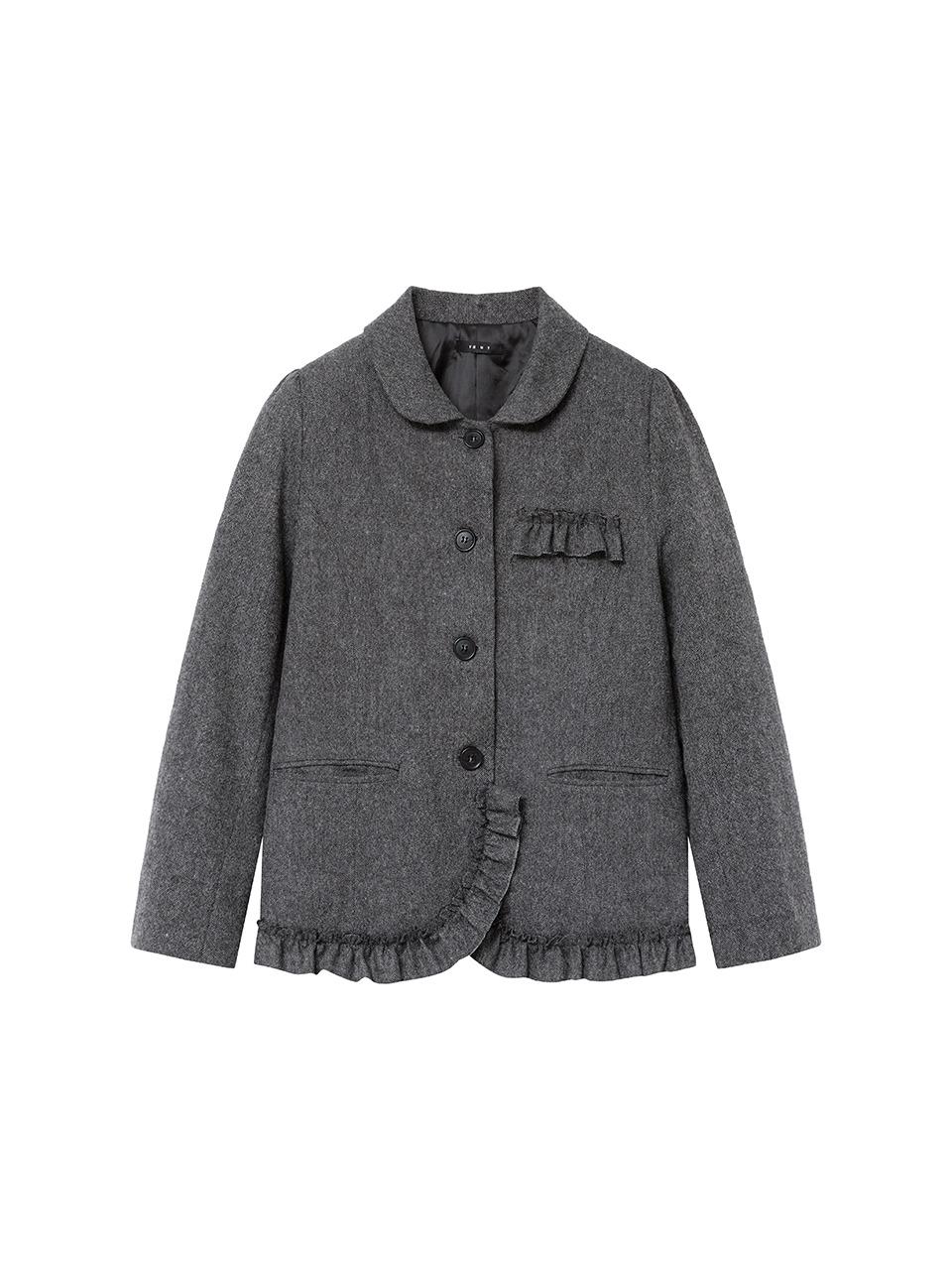 Round frill flare jacket_charcoal