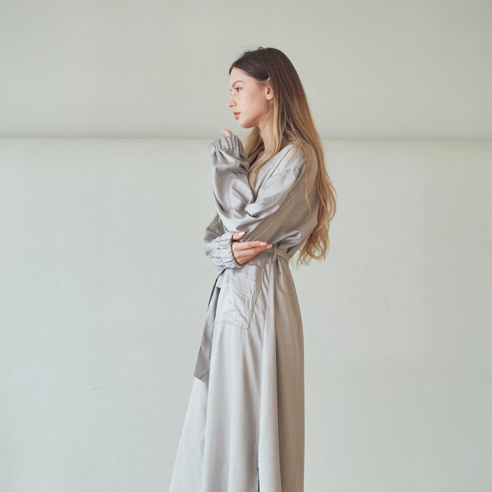 Gray Lapel Robe Dress